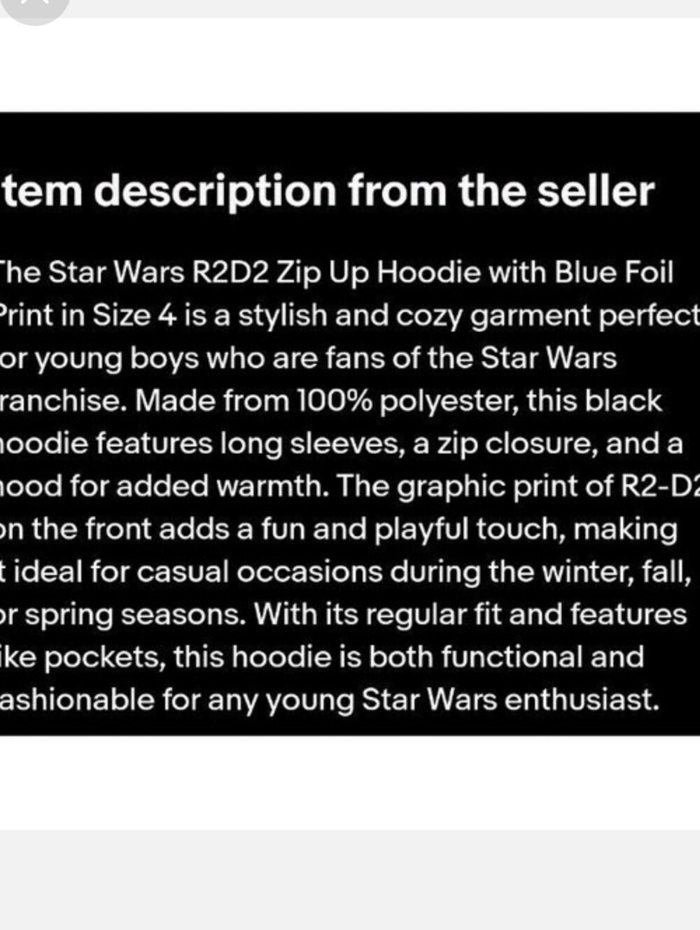 Star Wars R2D2 Zip Up Hoodie with Blue Foil Print Size 4 - Picture 2 of 4